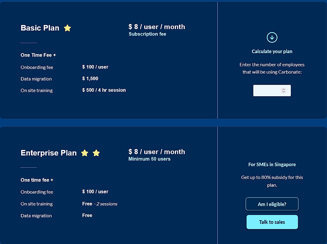 Pricing screenshot