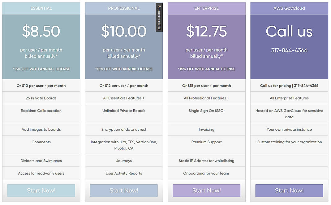 Pricing screenshot