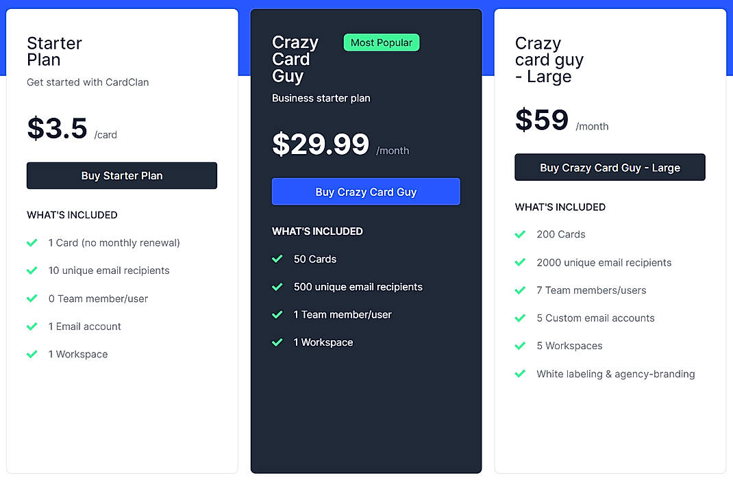 Pricing screenshot
