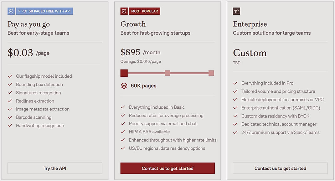 Pricing screenshot