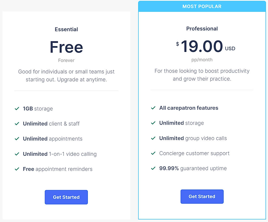 Pricing screenshot