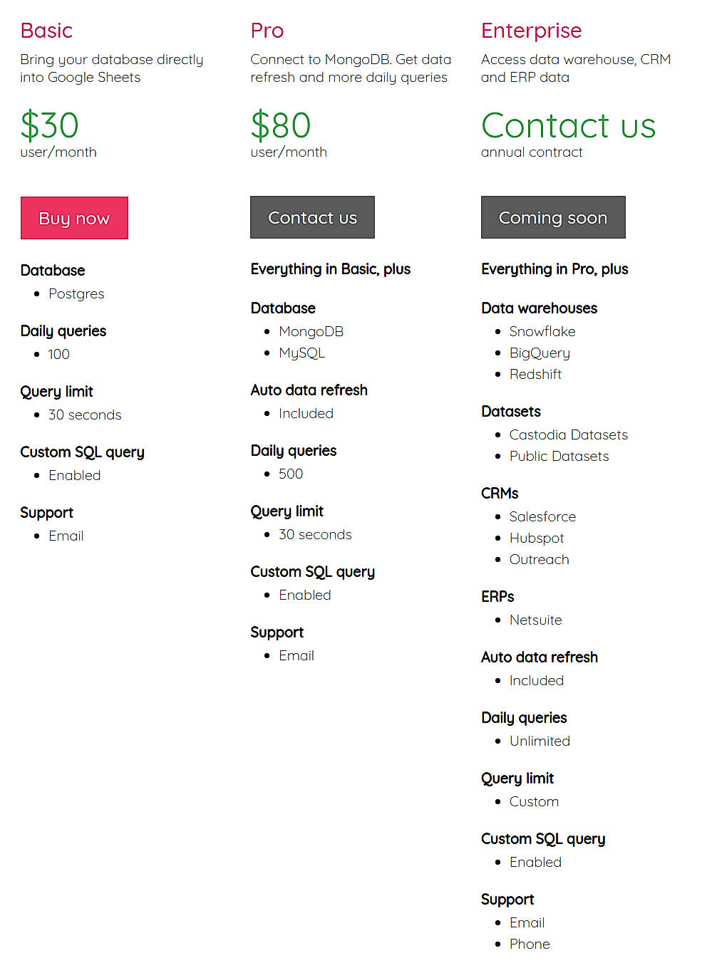 Pricing screenshot
