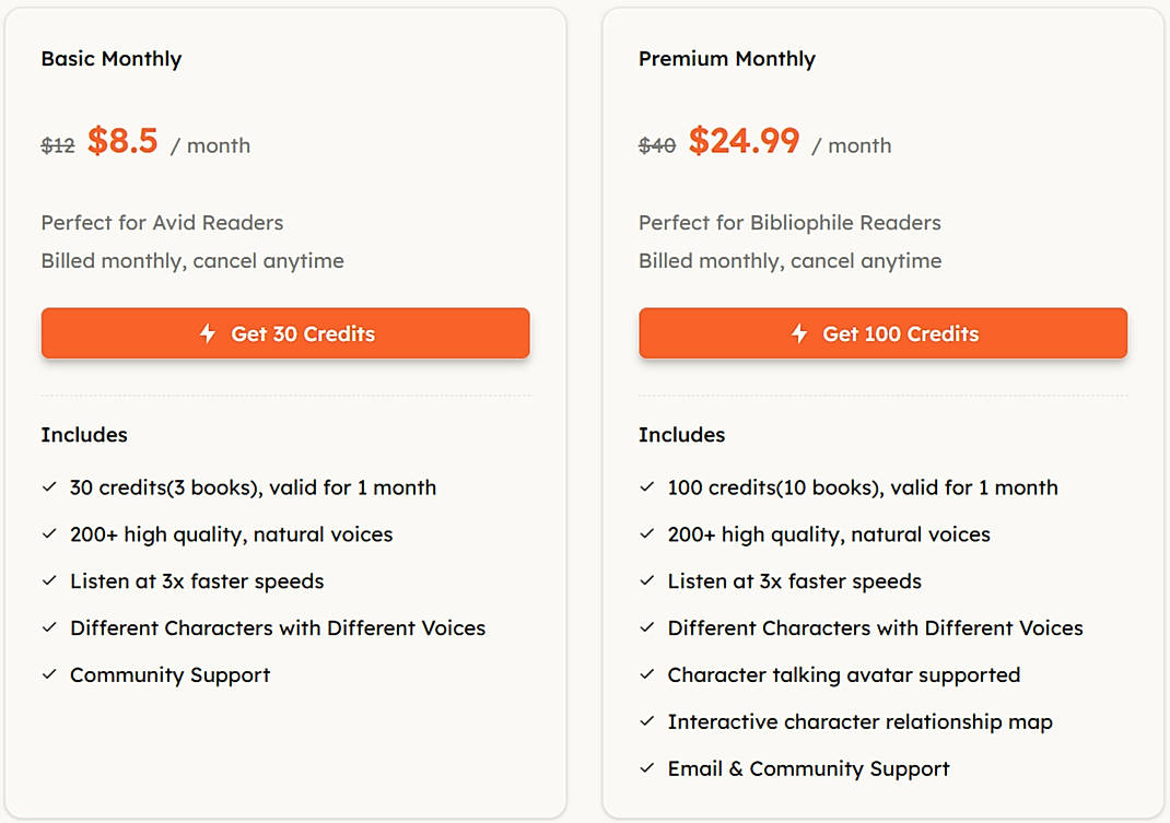Pricing screenshot