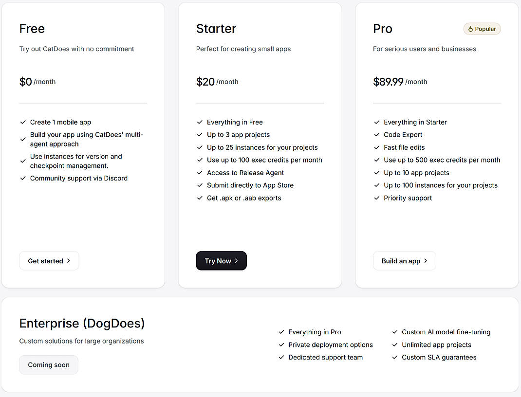 Pricing screenshot