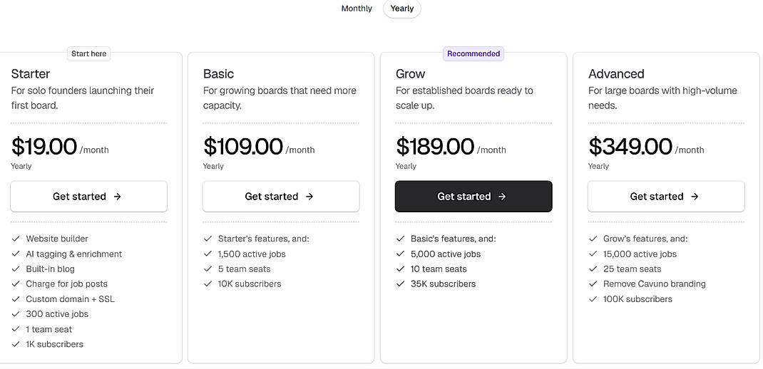 Pricing screenshot