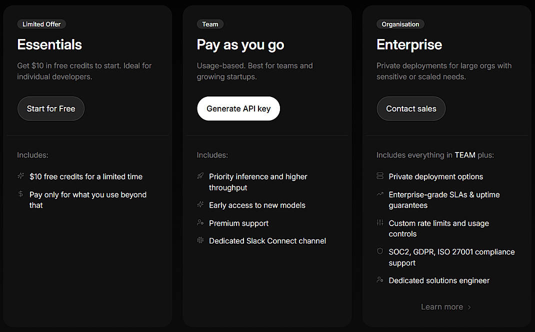 Pricing screenshot