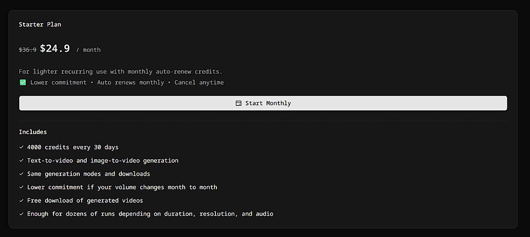 Pricing screenshot
