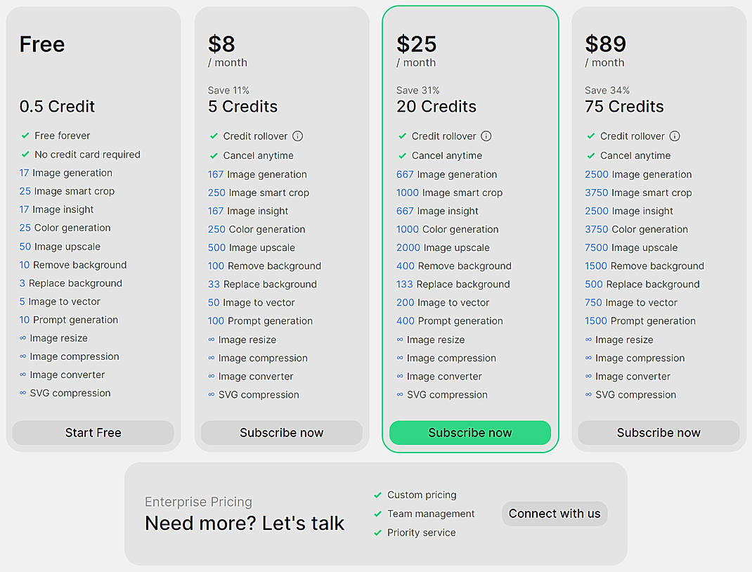 Pricing screenshot