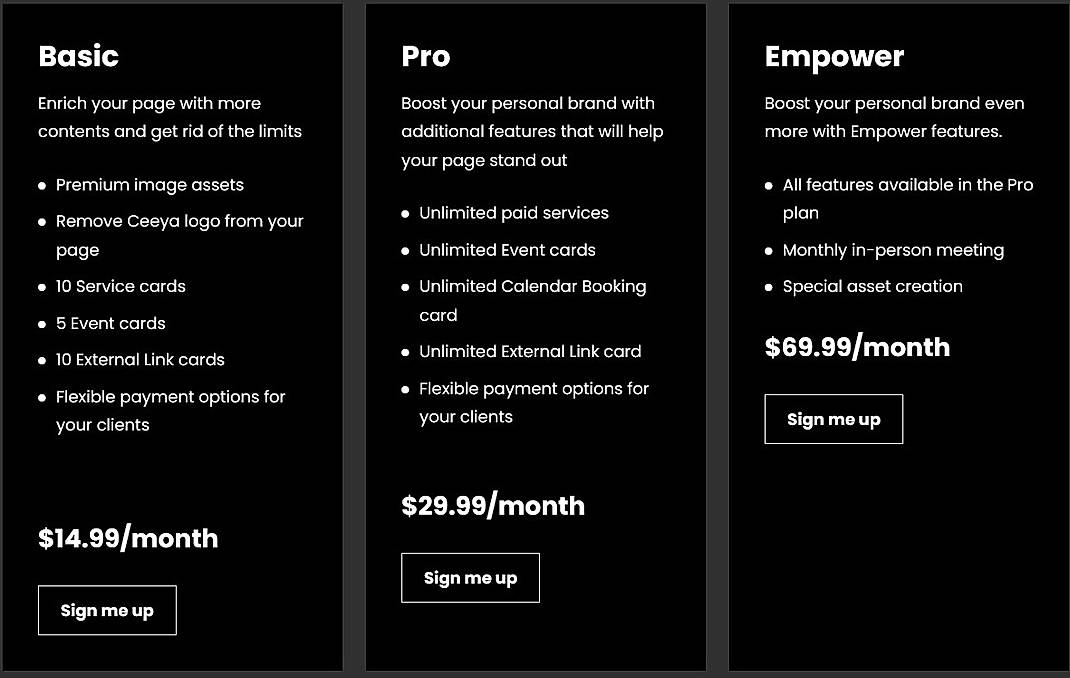 Pricing screenshot