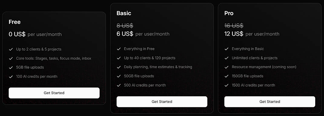 Pricing screenshot