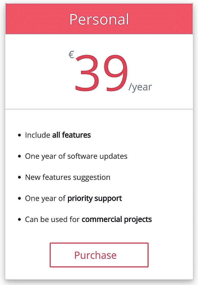 Pricing screenshot