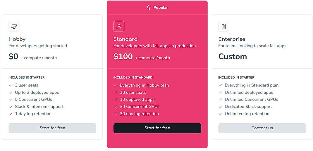 Pricing screenshot