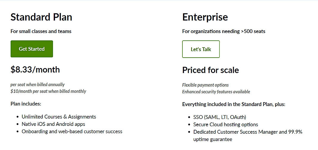 Pricing screenshot