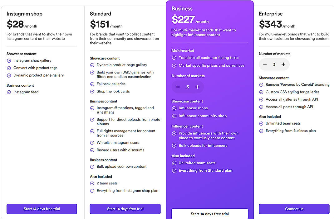 Pricing screenshot