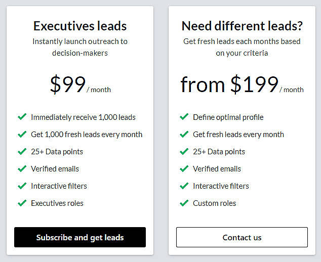 Pricing screenshot