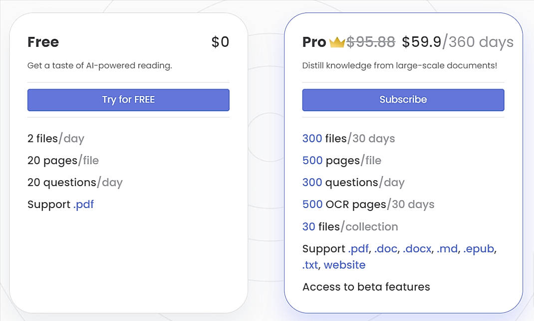 Pricing screenshot