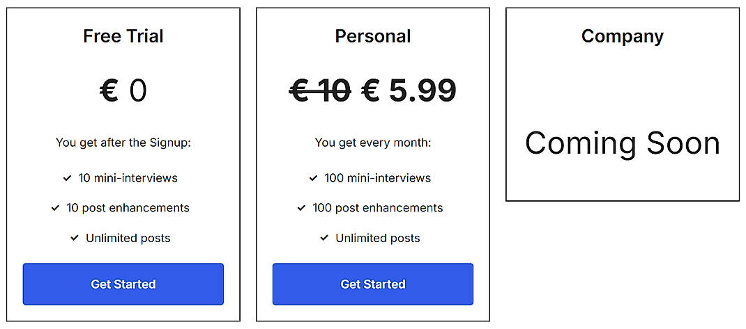 Pricing screenshot