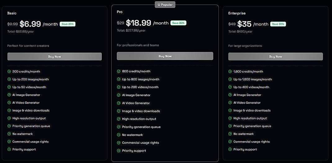 Pricing screenshot