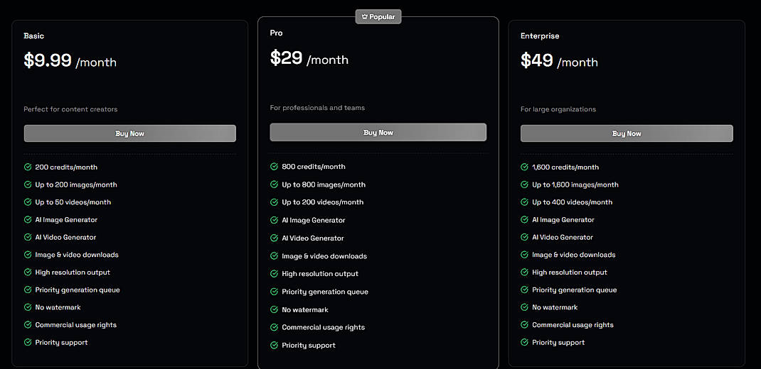 Pricing screenshot