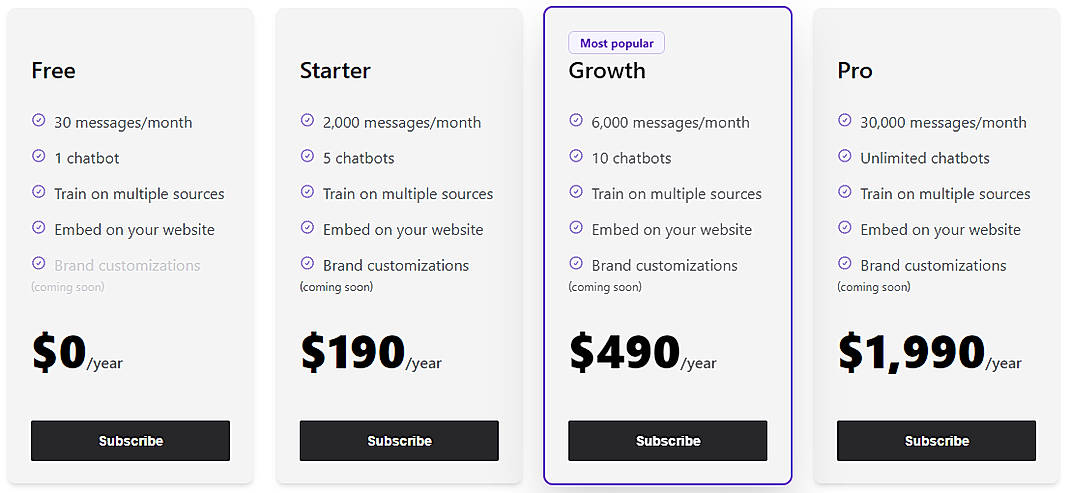 Pricing screenshot