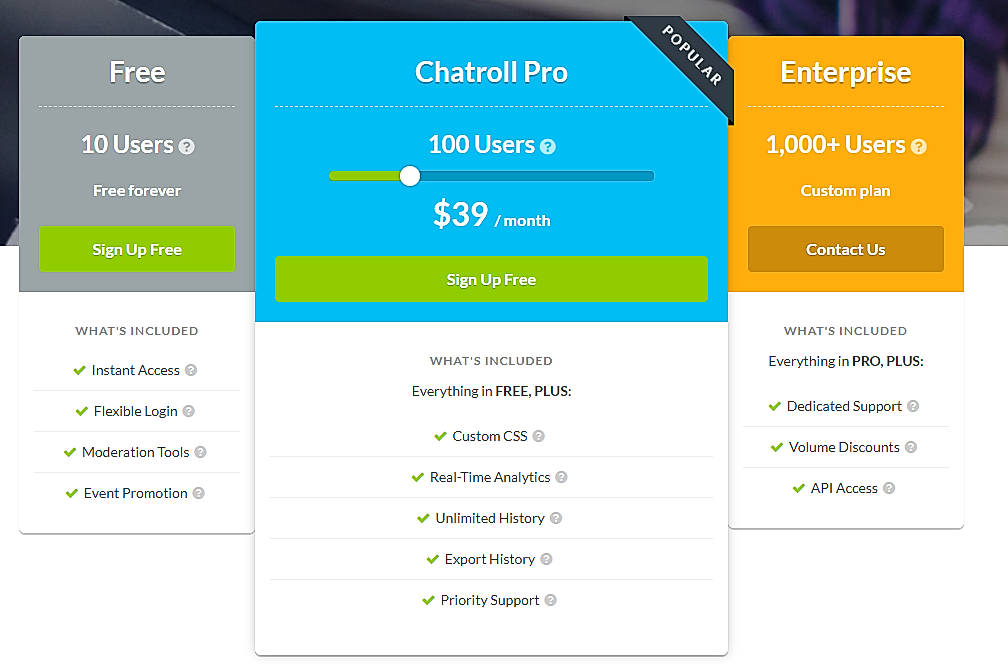 Pricing screenshot