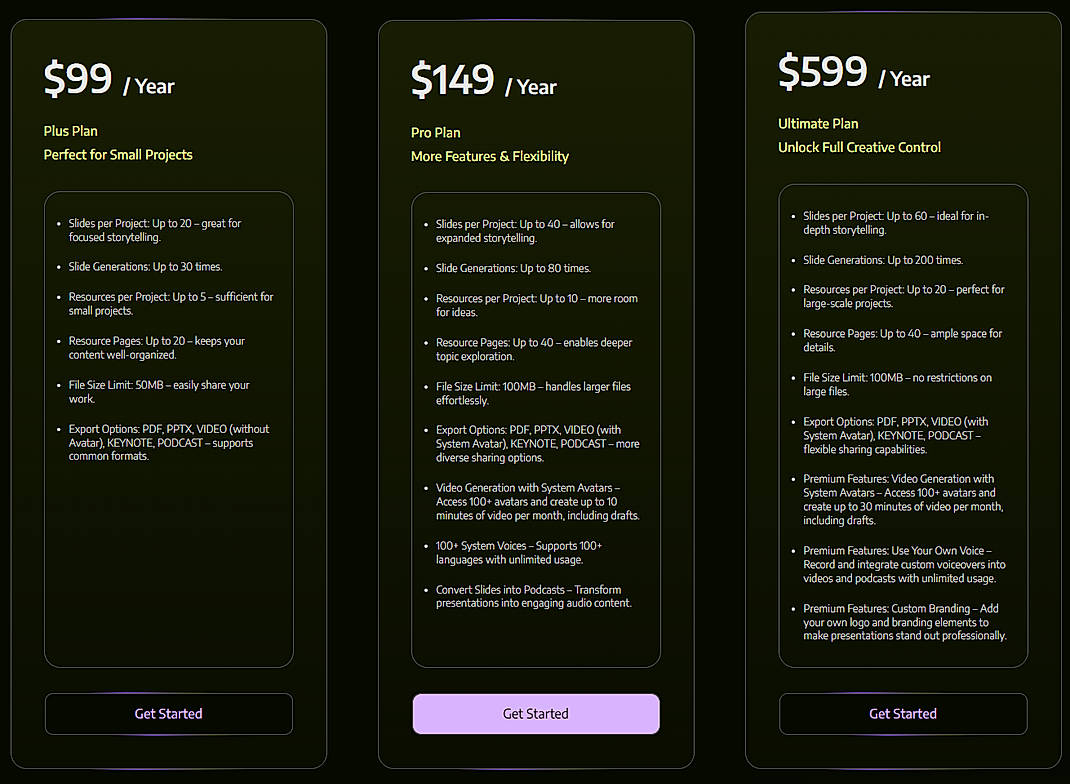 Pricing screenshot
