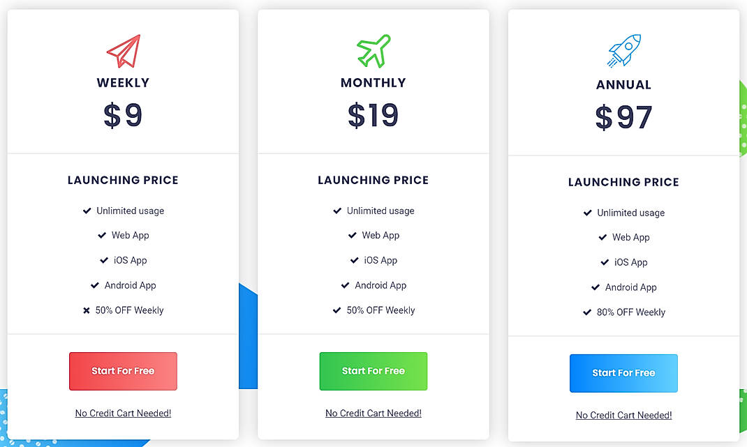 Pricing screenshot