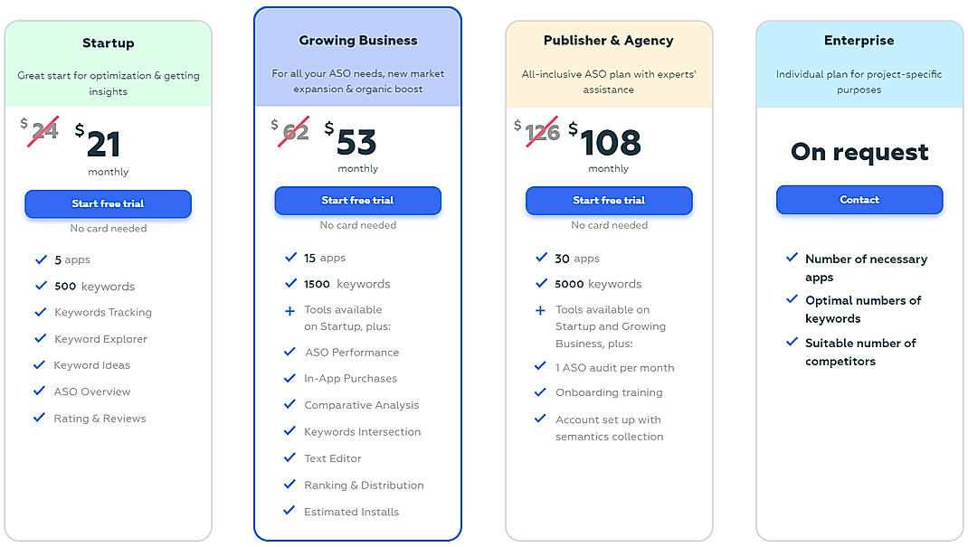 Pricing screenshot