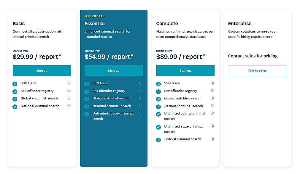 Pricing screenshot