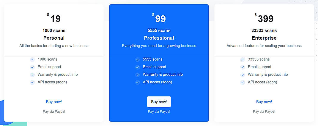 Pricing screenshot