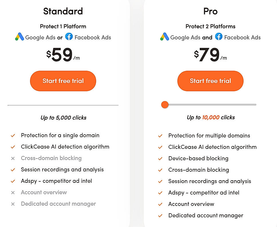 Pricing screenshot