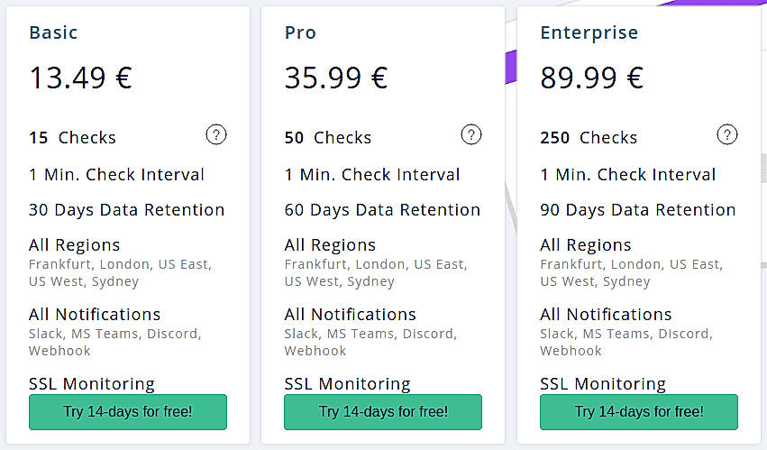 Pricing screenshot