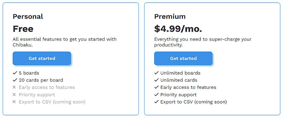 Pricing screenshot