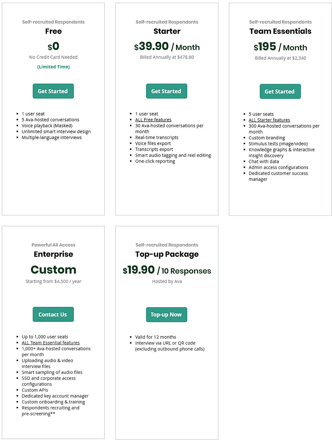 Pricing screenshot