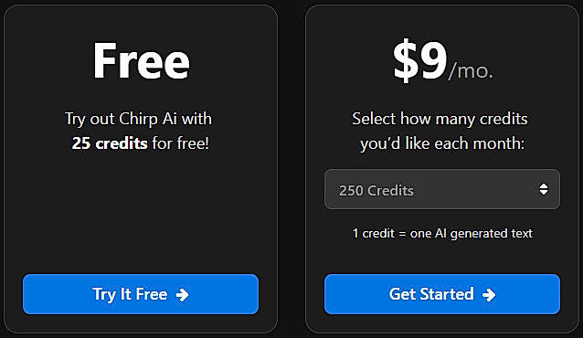 Pricing screenshot