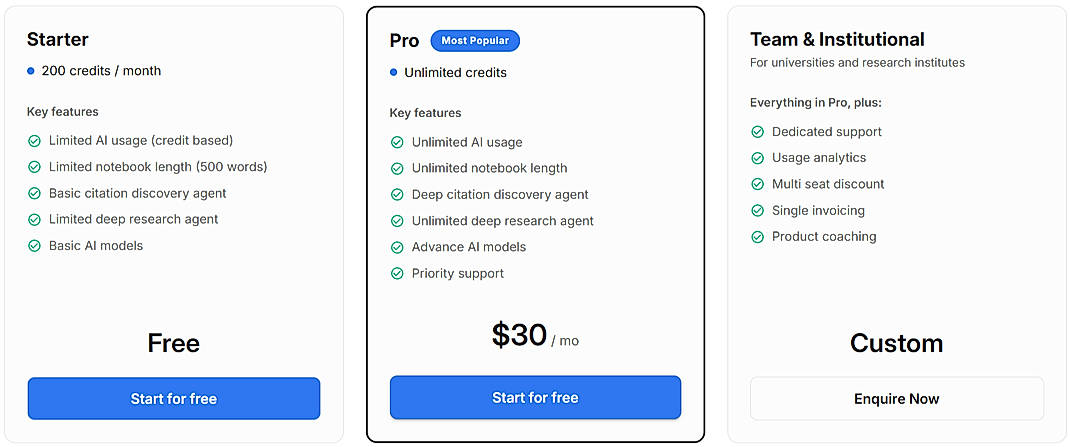 Pricing screenshot