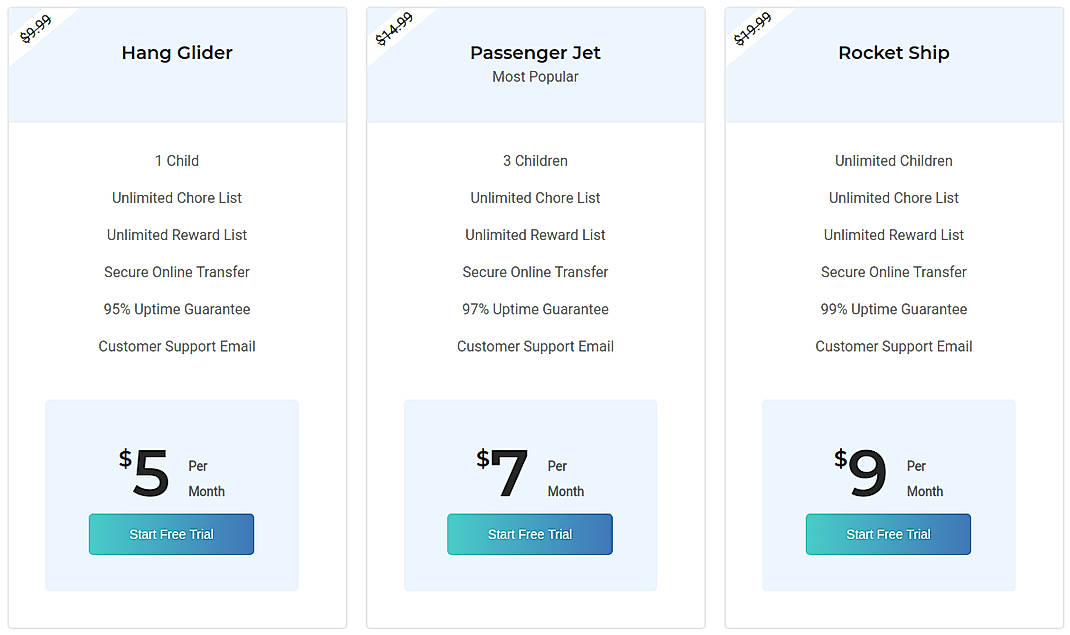 Pricing screenshot