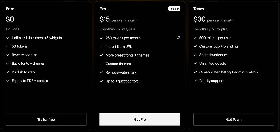 Pricing screenshot