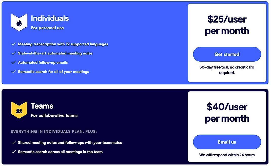 Pricing screenshot