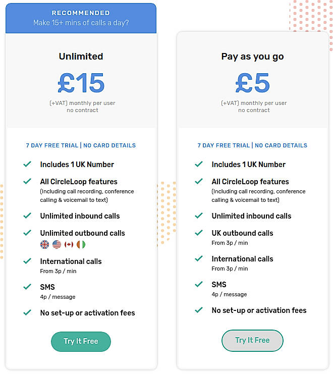 Pricing screenshot
