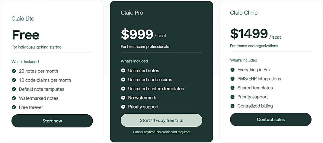 Pricing screenshot