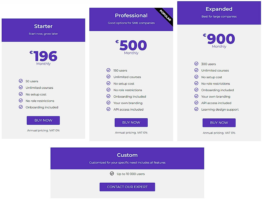 Pricing screenshot