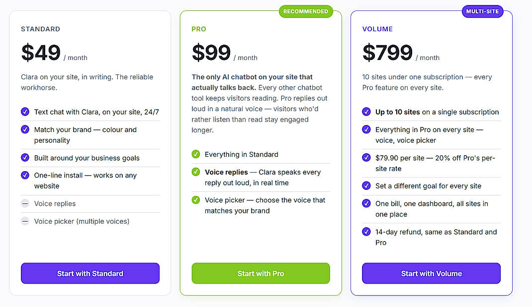 Pricing screenshot