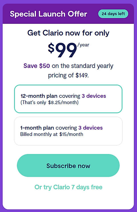 Pricing screenshot