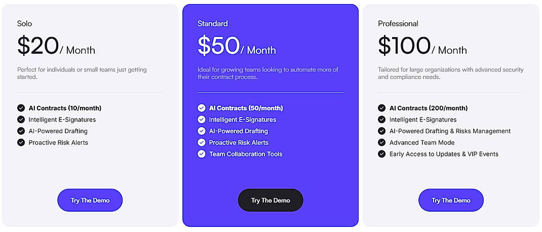 Pricing screenshot