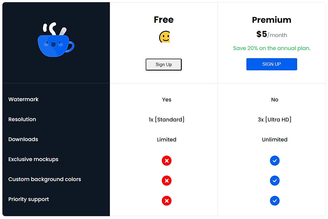 Pricing screenshot