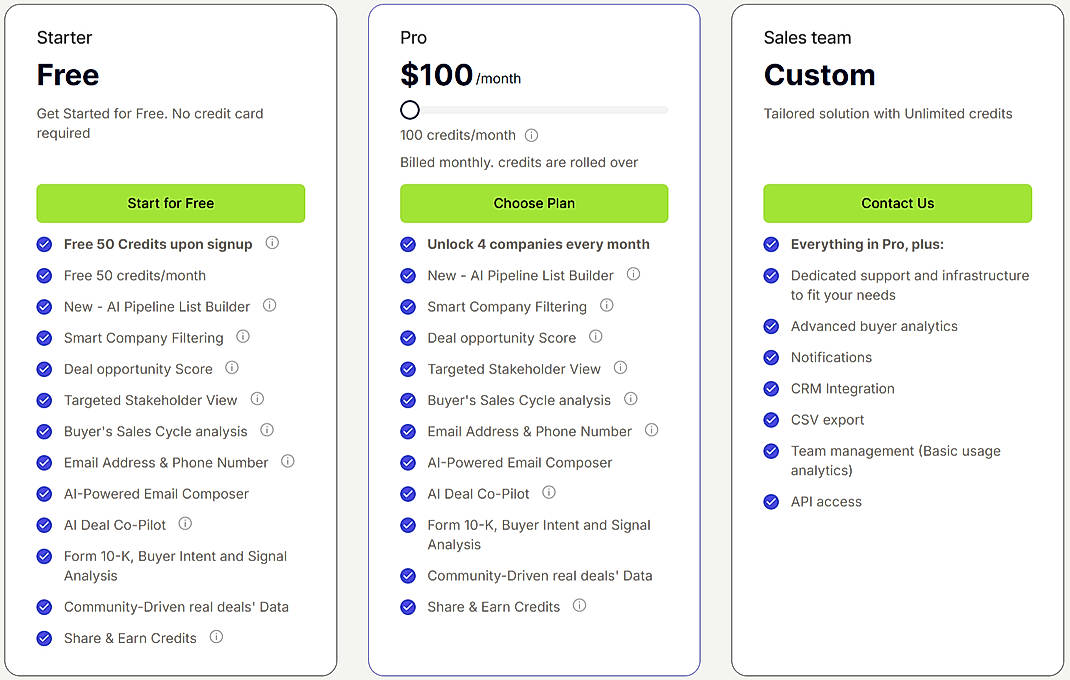 Pricing screenshot