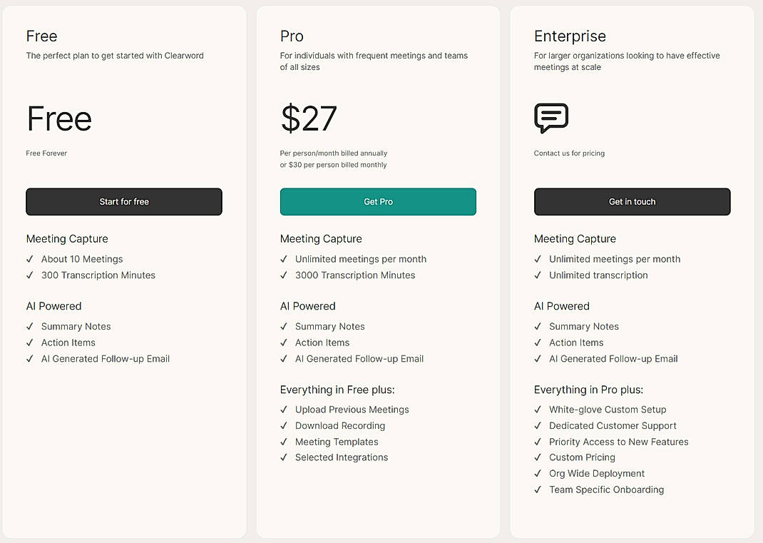 Pricing screenshot