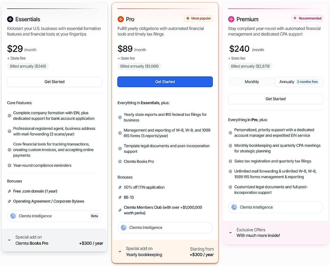 Pricing screenshot