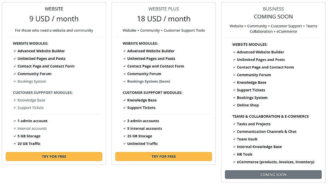 Pricing screenshot